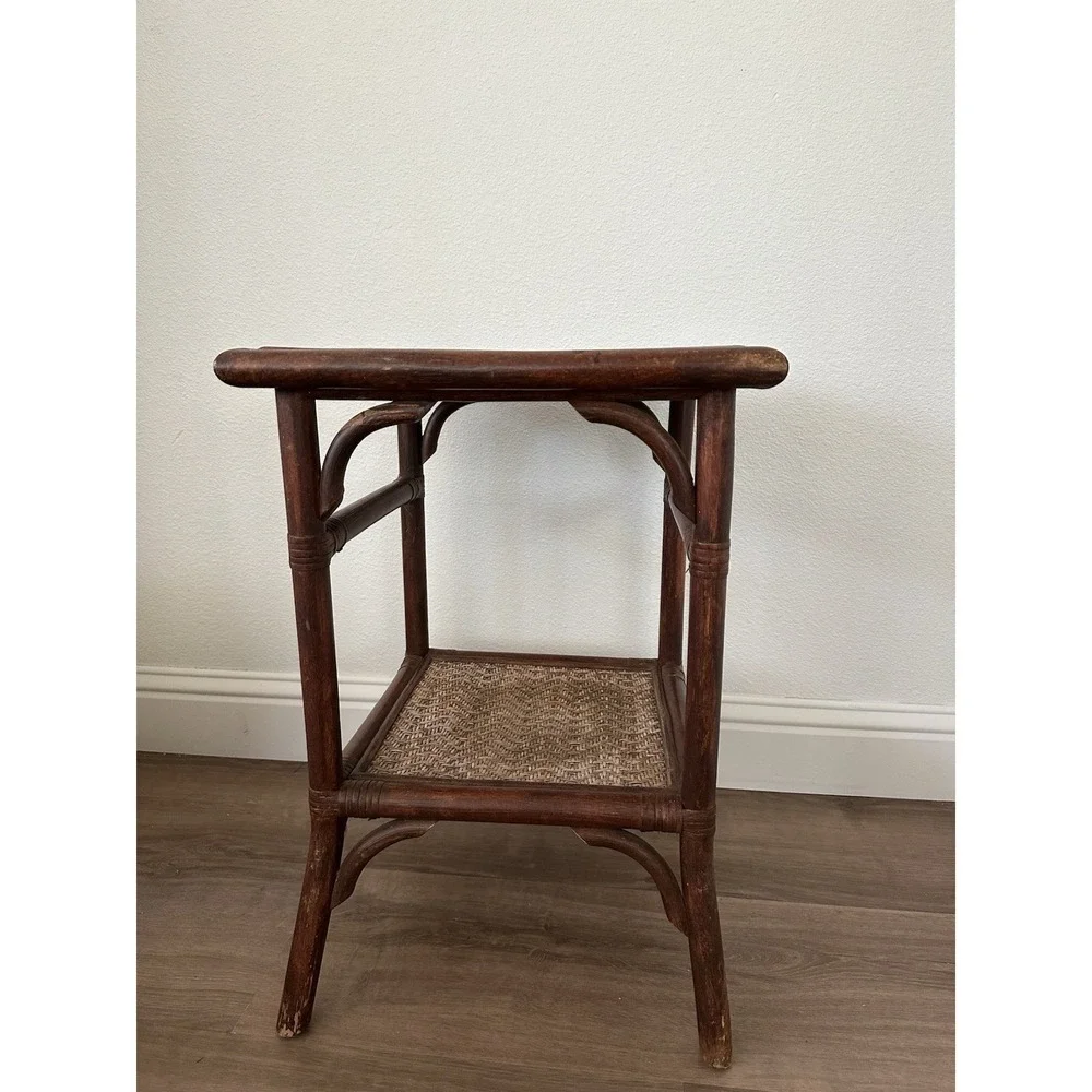 1980 bamboo & Cane Colonial Style- Bombay Company End Table W/ Shelf